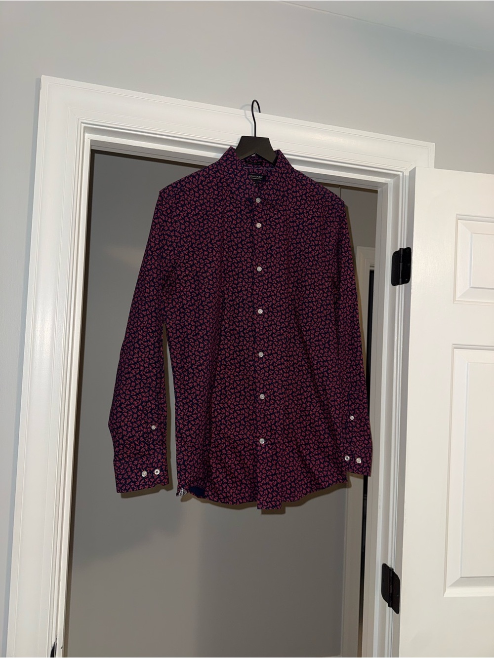 Banana Republic Men's Red and Blue Micro-Print Button-Down Shirt